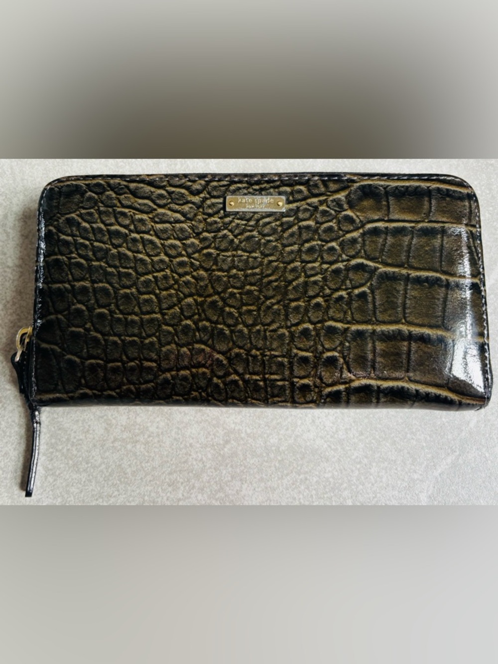 Kate Spade New York Croc-Print Patent Leather Zip-Around Wallet